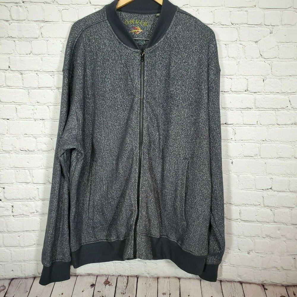 Orvis Men's Full Zip Sweater Jacket Grey Outdoor